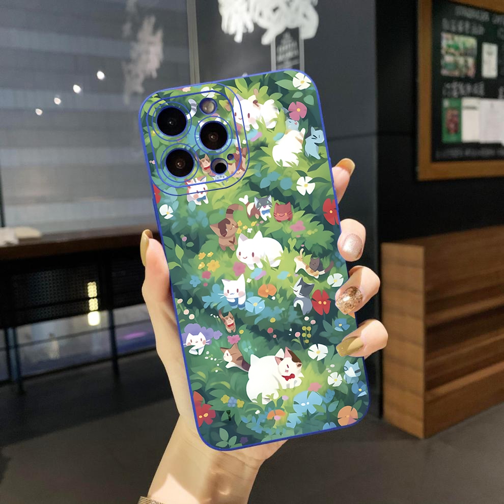 Bao Da Điện Thoại Viền Vuông Họa Tiết Hoa Và Mèo Cho xiaomi redmi note 11 pro 5g 11s 10 pro 4g 10s redmi 10c 9c a2 a1 Ốp