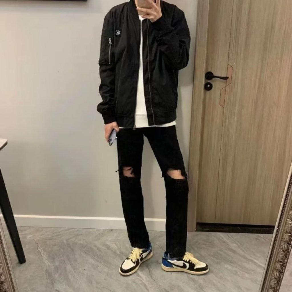 Quần tây nam thời trang retro quần jean nam đen rách gối tiếng nhật skinny quần dài