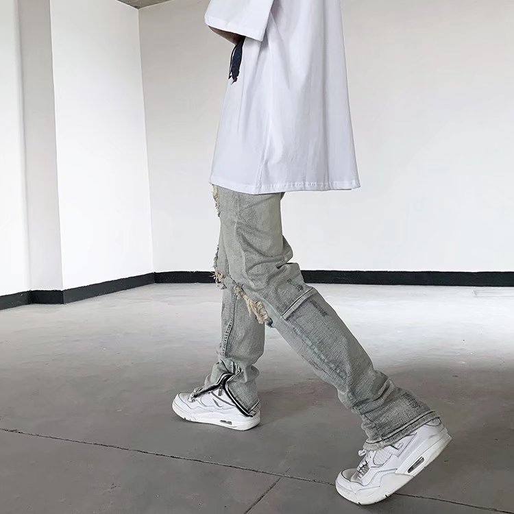 Quần tây nam thời trang retro quần jean nam đen rách gối tiếng nhật skinny quần dài