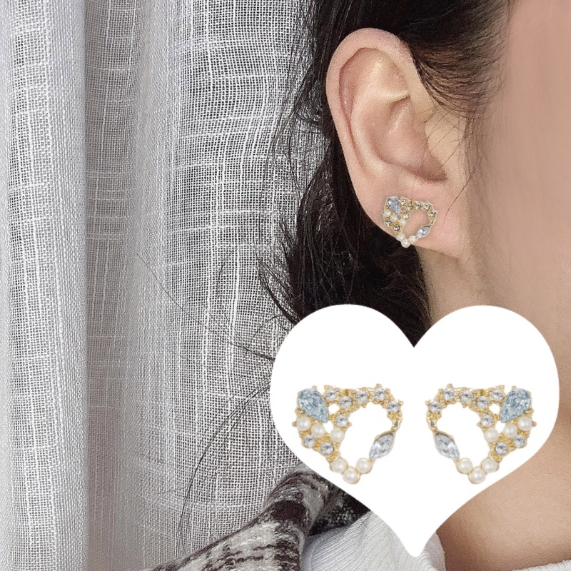 Bông Tai Mạ Vàng 925 Hình Trái Tim Đính Ngọc Trai Thời Trang