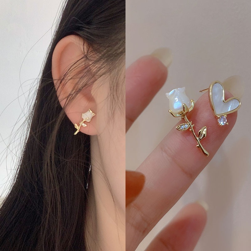 Bông Tai Mạ Vàng 925 Hình Trái Tim Đính Ngọc Trai Thời Trang