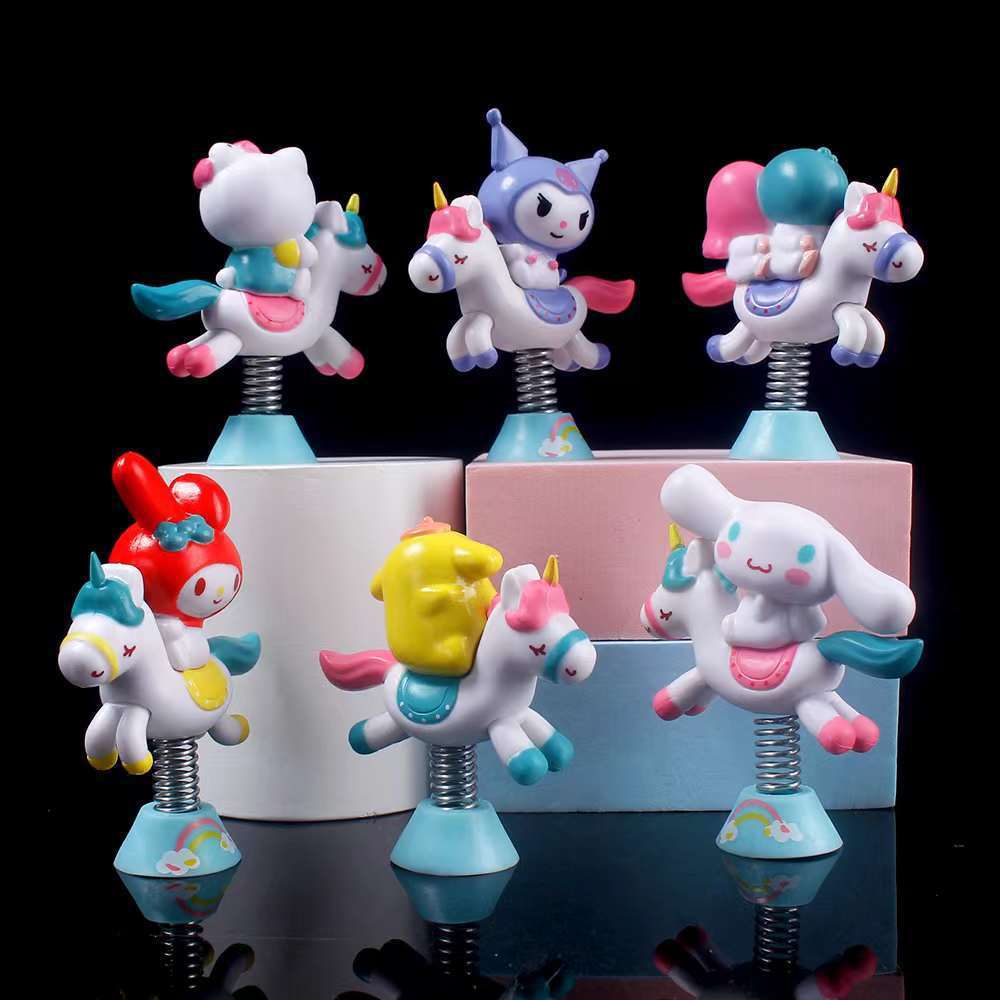 Bộ 6 Mô Hình Nhân Vật sanrio spring Carolousel hello kitty kuromi my melody cinnamoroll Bằng pvc