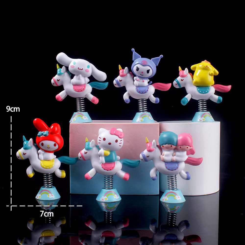 Bộ 6 Mô Hình Nhân Vật sanrio spring Carolousel hello kitty kuromi my melody cinnamoroll Bằng pvc