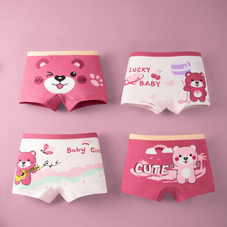 Bộ 4 Quần Lót boxer cotton Nguyên Chất In Họa Tiết Hoạt Hình Gấu / Dâu Tây Dễ Thương Cho Bé Gái