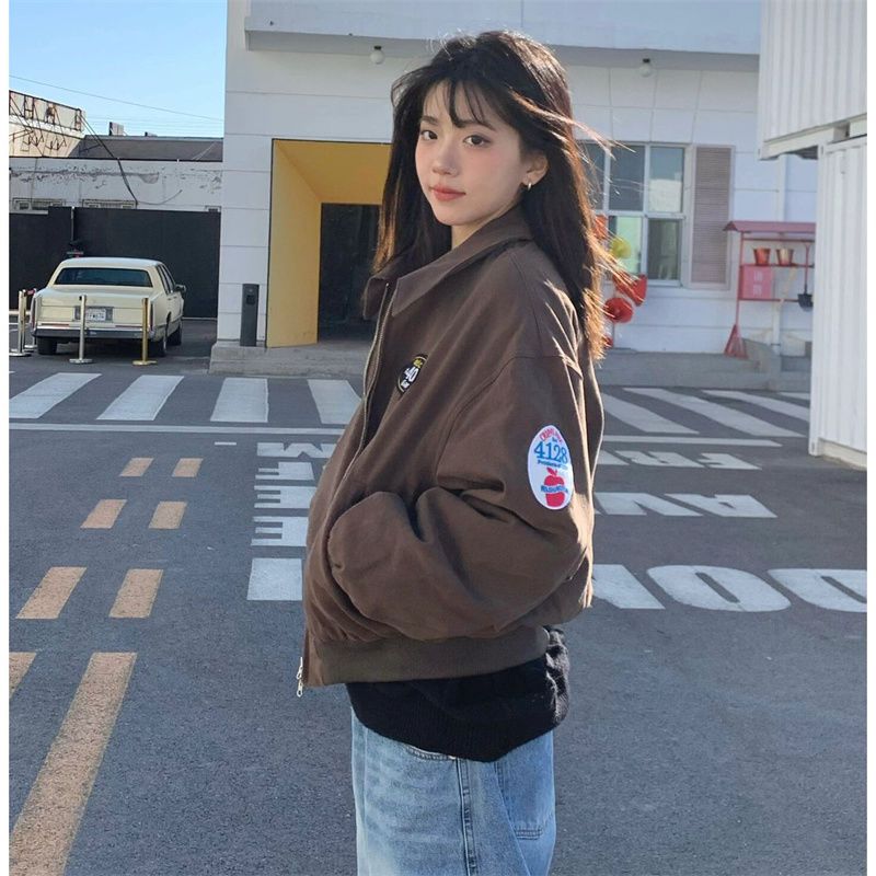 Áo Khoác Bóng Chày Dáng Rộng Có Thêu Hoạ Tiết Phong Cách Mỹ Cổ Điển Thời Trang Thu Đông Cho Nữ