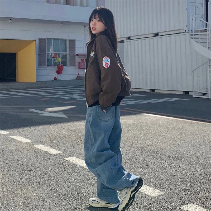 Áo Khoác Bóng Chày Dáng Rộng Có Thêu Hoạ Tiết Phong Cách Mỹ Cổ Điển Thời Trang Thu Đông Cho Nữ