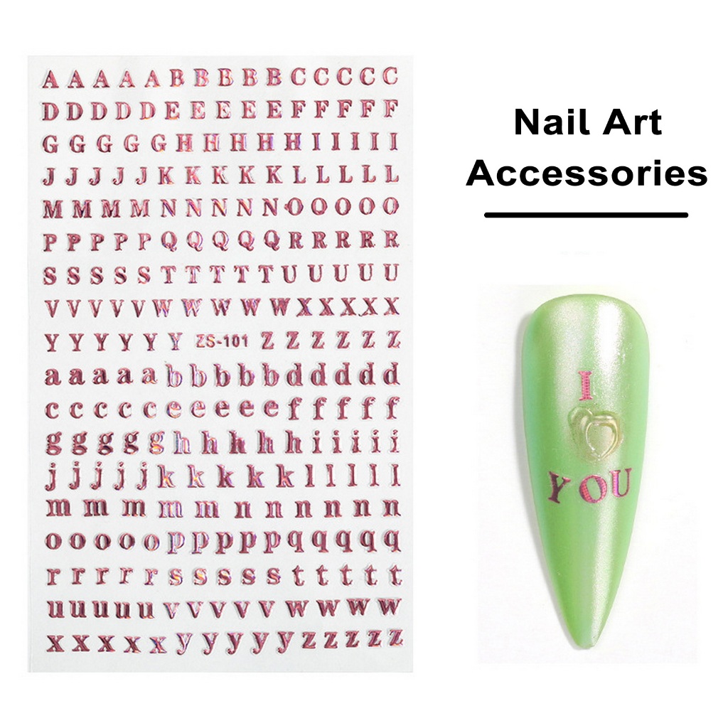 Set 26 Miếng Dán Trang Trí Móng Tay Chống Trượt Hình Chữ Cái Tiếng Anh Kèm Túi Đựng