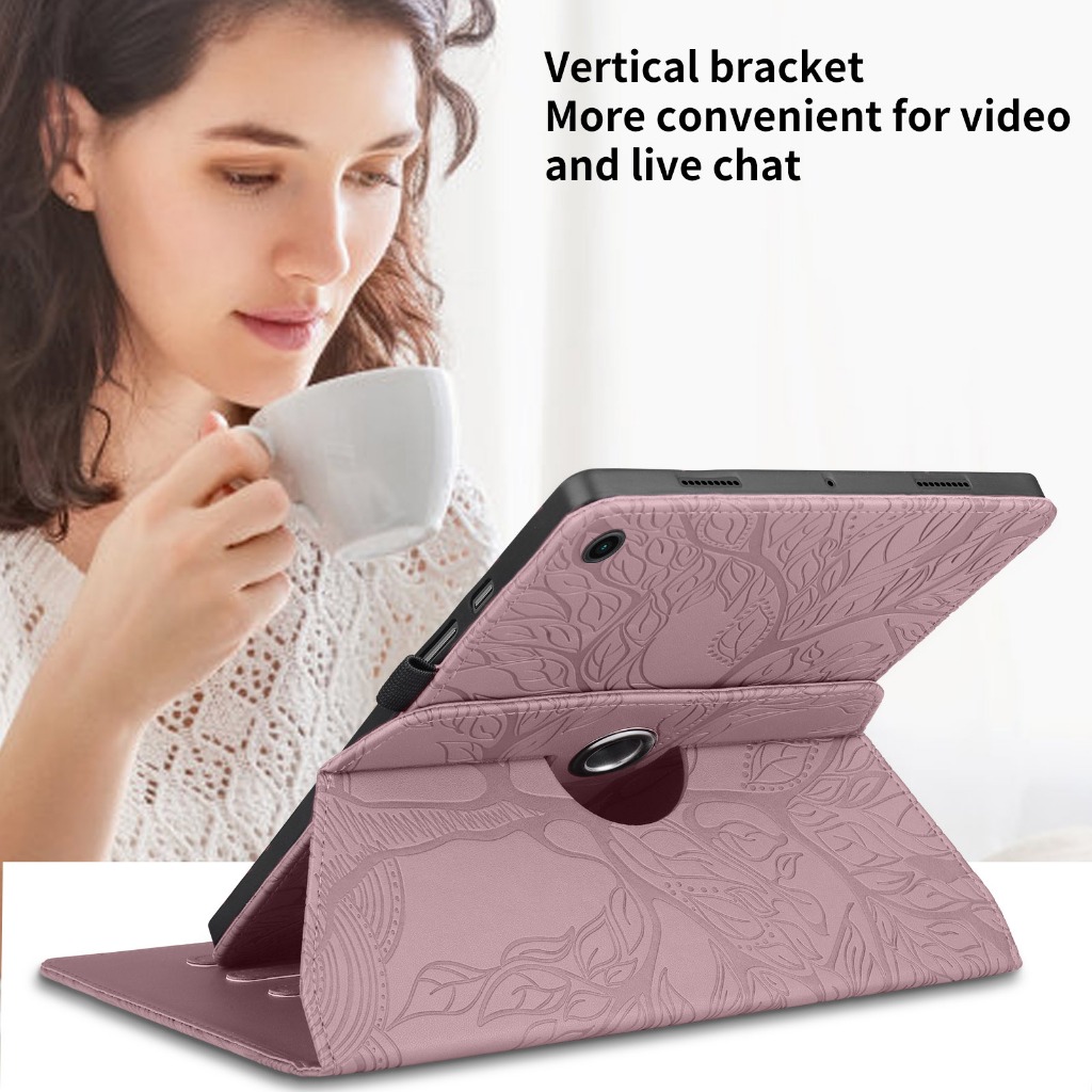 Thời trang 360 ° vỏ giá xoay chất lượng cao 3D cây phong cách lật bằng da PU bìa cho Samsung Galaxy Tab A9 8.7"/Tab A9+ 2023 11.0inch SM-X216 X215 X210 X115 X110 5G WI-FI LTE