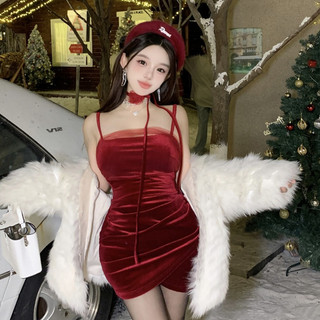 F Đầm Ôm Không Tay Cổ Hẹp Ôm Dáng Phong Cách Pháp Quyến Rũ Dành Cho Nữ