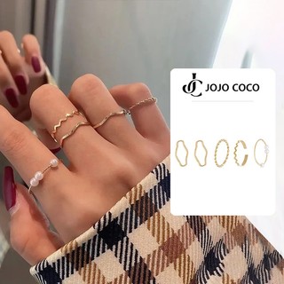JOJO COCO Bộ 5 Nhẫn Đeo Tay Thời Trang Hàn Quốc Xinh Xắn Cho Nữ