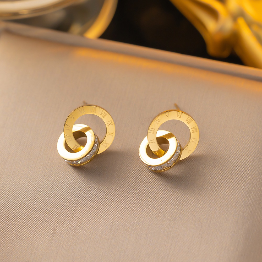 Bộ Trang Sức Vòng Cổ / Vòng Tay / Khuyên Tai Bằng Thép Không Gỉ Màu Vàng Hồng Đính Kim Cương Thời Trang