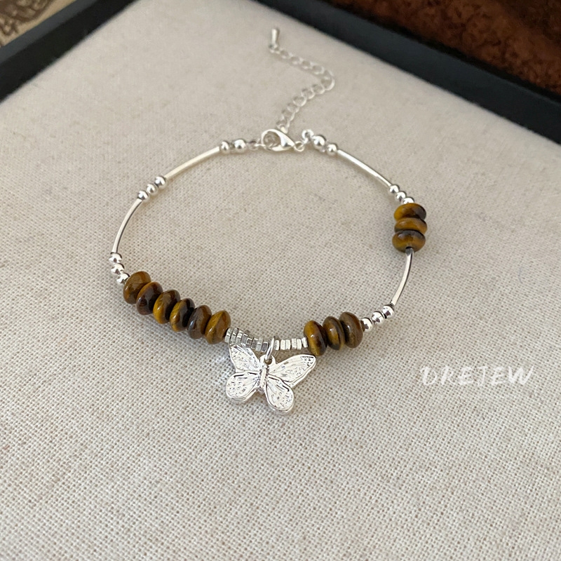 DREJEW Vòng Đeo Tay Đá Mắt Hổ Dạng Bóng Tròn Bướm Hình Học Cao Cấp niche Đa Năng Mới hypoallergenic