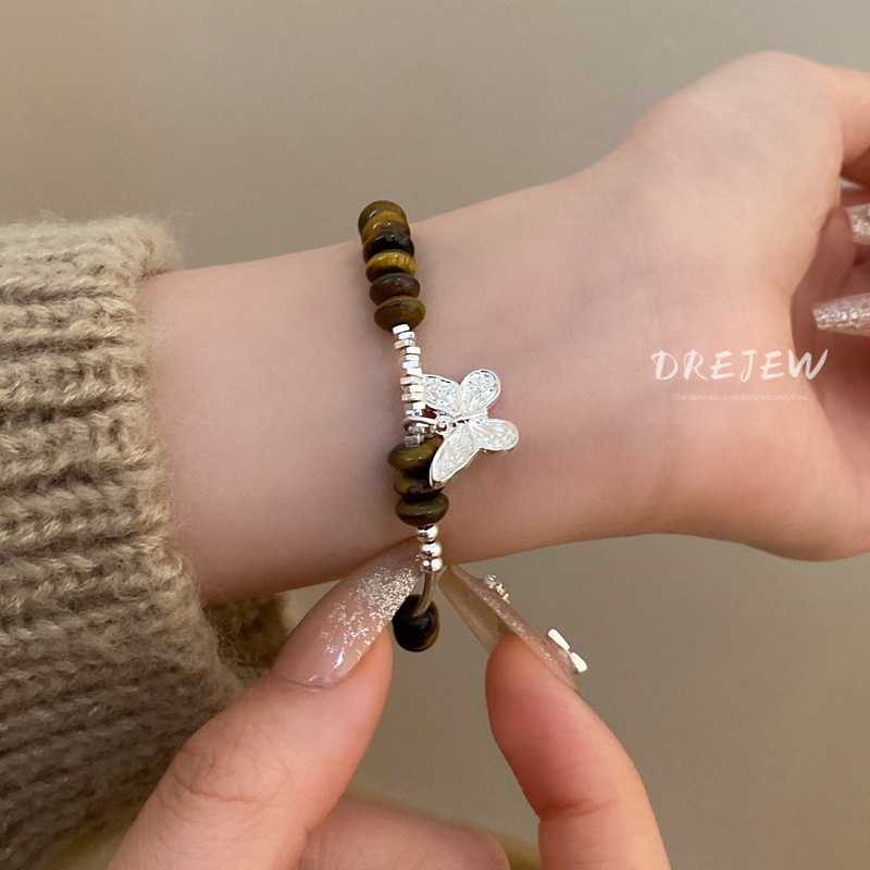 DREJEW Vòng Đeo Tay Đá Mắt Hổ Dạng Bóng Tròn Bướm Hình Học Cao Cấp niche Đa Năng Mới hypoallergenic