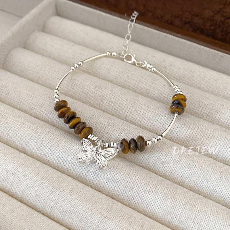 DREJEW Vòng Đeo Tay Đá Mắt Hổ Dạng Bóng Tròn Bướm Hình Học Cao Cấp niche Đa Năng Mới hypoallergenic