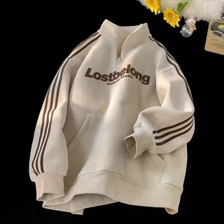  【M-3XL Áo Nỉ Nam Dài Tay Cổ Gập Thời Trang Áo sweater dáng rộng in hoạt hình phong cách Hàn Quốc màu xám hợp thời trang cho các cặp đôi áo nỉ nam vòng cổ dài tay áo simple big size unisex áo nỉ phụ nữ bông cao cấp lỏng lẻo 
