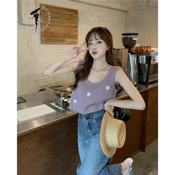 Áo 2 dây bản to in hoa, cổ rộng phong cách dễ thương Lemontaobao