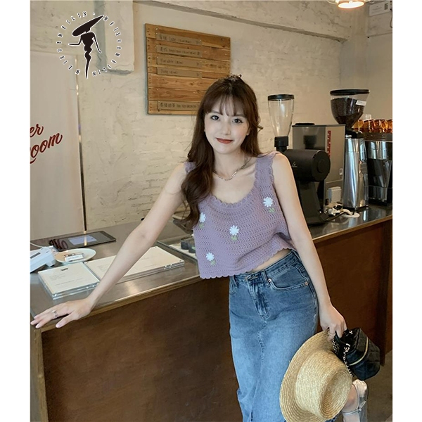 Áo 2 dây bản to in hoa, cổ rộng phong cách dễ thương Lemontaobao