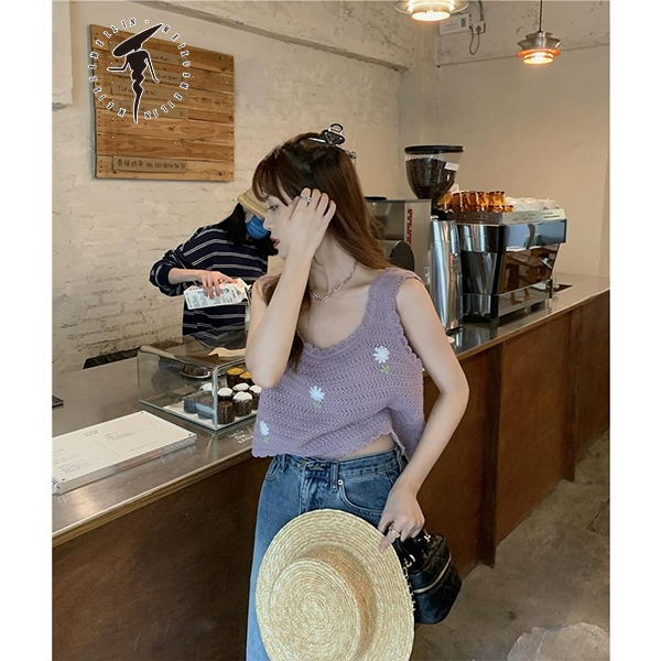 Áo 2 dây bản to in hoa, cổ rộng phong cách dễ thương Lemontaobao