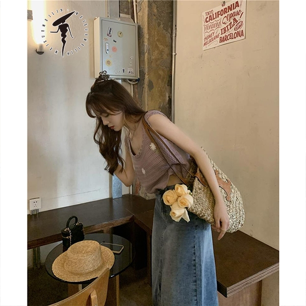 Áo 2 dây bản to in hoa, cổ rộng phong cách dễ thương Lemontaobao