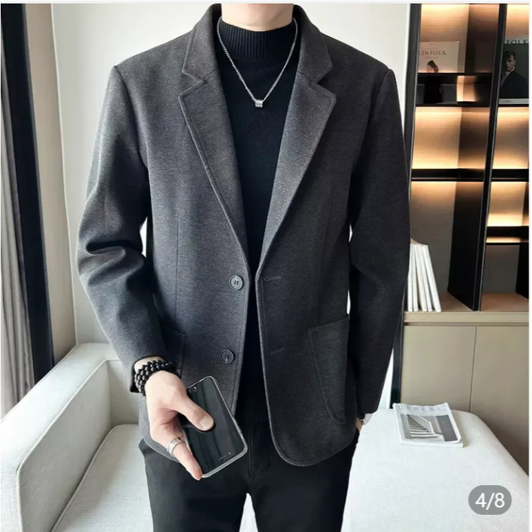 Áo Khoác blazer Vải Len Phong Cách Hàn Quốc Thời Trang Cho Nam