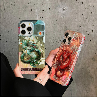 Bao da điện thoại họa tiết rồng vàng cho iphone 11 12 13 14 15 pro max ốp