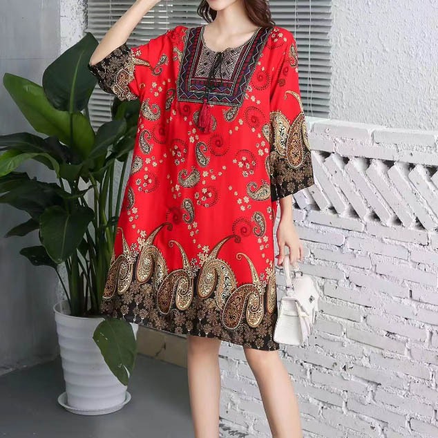 Quần áo phụ nữ phụ nữ váy ấn độ sẵn sàng cổ điển mùa hè cổ điển nhân quả phong cách hàn quốc bãi biển thêu tua in hoa vestidos