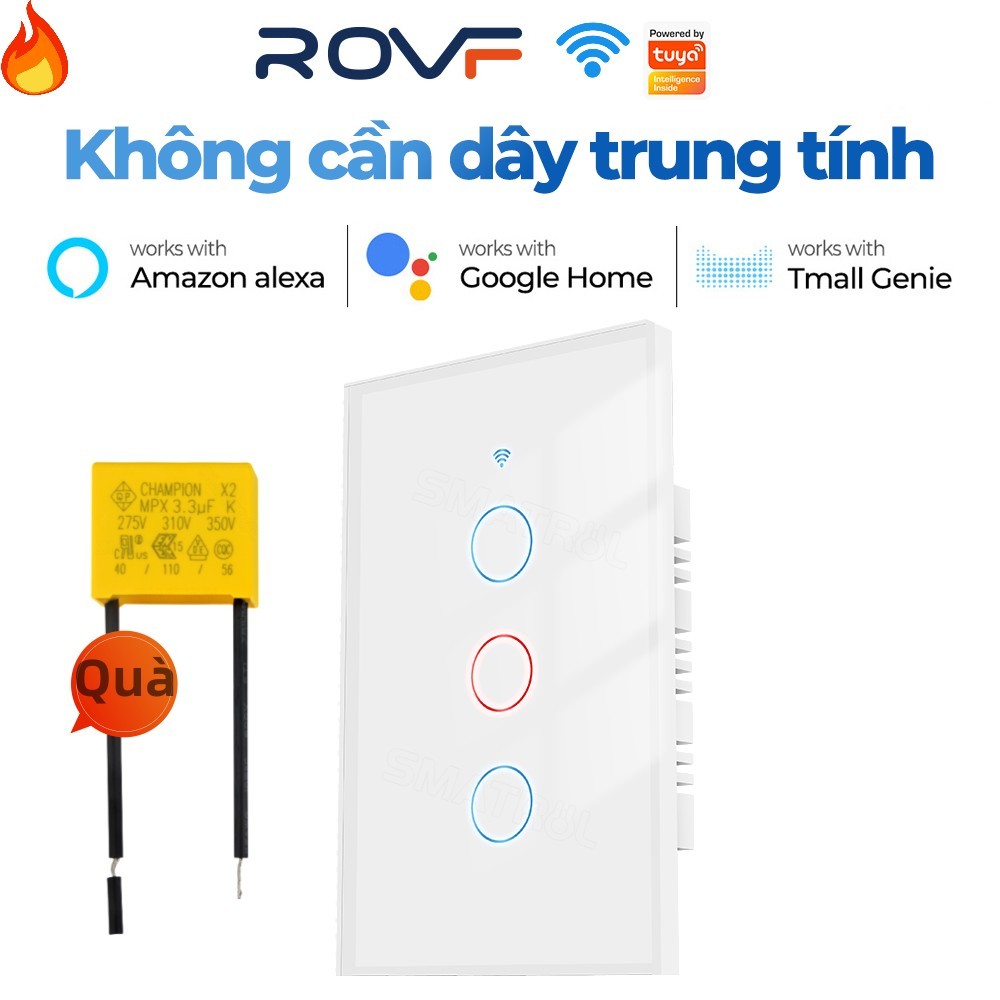 ROVF 1/2/3 Gang Tuya Wifi Công Tắc Cảm Ứng Thông Minh Không Cần Dây Trung Tính Nút Home Trên Tường Cho Trợ Lý Alexa Và Google Home