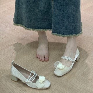 Mary Jane giày cao gót giày cưới Wo Xiu váy cưới hai mặc chính đám cưới ngọc trai satin phù dâu giày