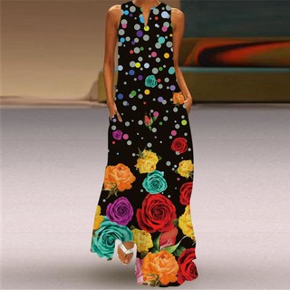 Đầm Dài Đến Mắt Cá Chân Không Tay Cổ Chữ v In Họa Tiết bohemian Thanh Lịch Và Lãng Mạn