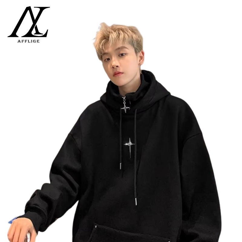 ♞Aff LIGA♞ Mới Áo Khoác hoodie Cổ Cao Tay Dài Dáng Rộng Màu Trơn Phối Khóa Kim Loại Kiểu Hàn Quốc Thời Trang Mùa Thu 2023 Cho Cặp Đôi