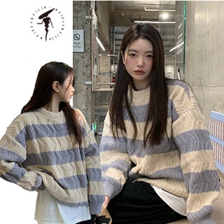MeiXueMeiLin Áo sweater Dáng Rộng Mềm Mại Họa Tiết Kẻ Sọc Thời Trang Thu Đông Phong Cách Nhật Bản Dành Cho Nữ
