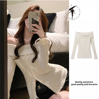 MeiXueMeiLin Áo Sweater dệt kim tay dài trễ vai phong cách Hàn Quốc cho nữ