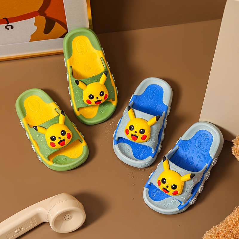 Trẻ Em Hoạt Hình Pikachu Dép Mềm Bé Trai Bé Gái Nhà Trong Nhà Cha Mẹ-Con Dép Đeo Chống Trơn Trượt Sz2441