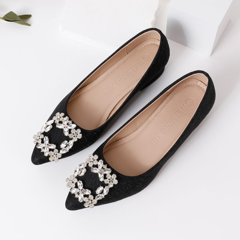 Giày Cao Gót 3Cm Mũi Nhọn Đính Đá Hình Bông Tuyết size 35-42 Cho Phù Dâu