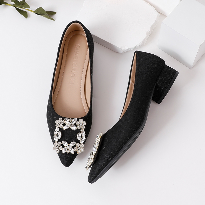 Giày Cao Gót 3Cm Mũi Nhọn Đính Đá Hình Bông Tuyết size 35-42 Cho Phù Dâu