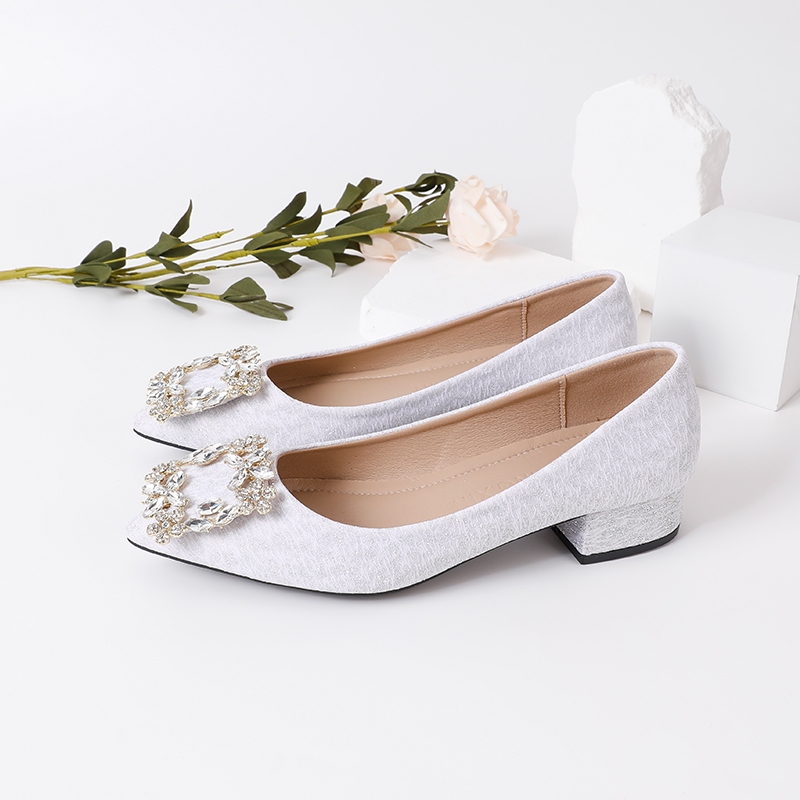 Giày Cao Gót 3Cm Mũi Nhọn Đính Đá Hình Bông Tuyết size 35-42 Cho Phù Dâu