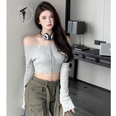 Áo Dệt Kim Tay Dài Lệch Vai Quyến Rũ Hợp Thời Trang Cho Nữ