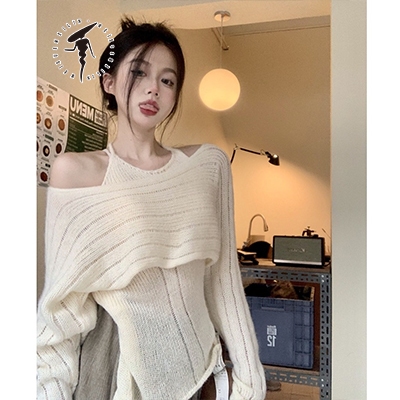 Áo dệt kim tay dài trễ vai phong cách Hàn Quốc cho nữ