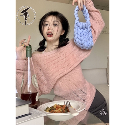 Áo dệt kim tay dài trễ vai phong cách Hàn Quốc cho nữ