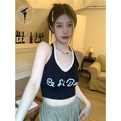 Meixuemeilin Mỹ Thêu Chữ Dài Tay Áo Thun Nữ Mùa Thu Thiết Kế Độc Đáo Rời Mỏng Hơn Nhìn Ngắn Top