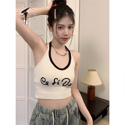 Meixuemeilin Mỹ Thêu Chữ Dài Tay Áo Thun Nữ Mùa Thu Thiết Kế Độc Đáo Rời Mỏng Hơn Nhìn Ngắn Top