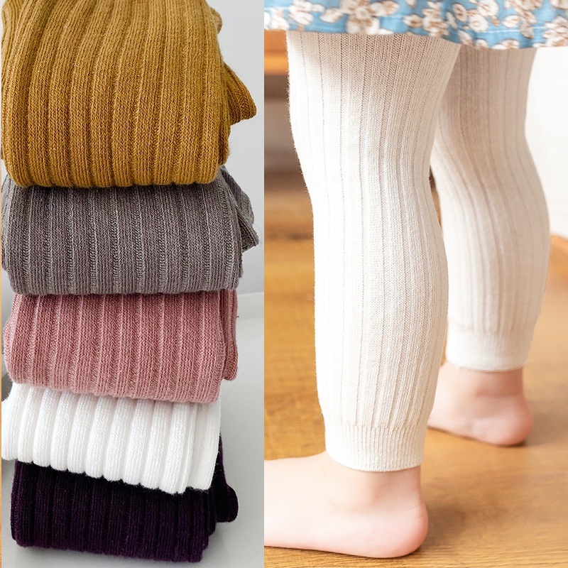 1 Quần legging dệt kim màu trơn giữ ấm mùa thu đông cho bé gái