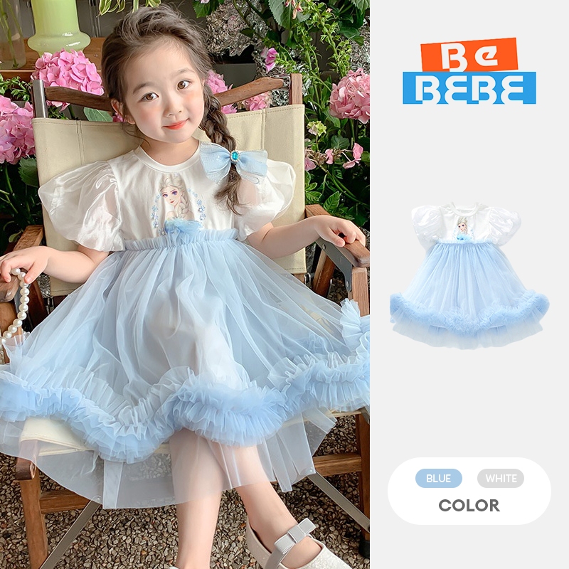 Cô gái puff sleeve princess dress girl elsa dress short sleeve gauze dress Cô gái Aisha Dress Ngắn tay Gạc Váy