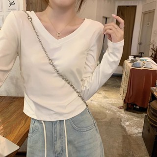 NZN Áo thun dài tay cổ chữ V màu trơn hàng đầu thời trang Hàn Quốc dành cho nữ