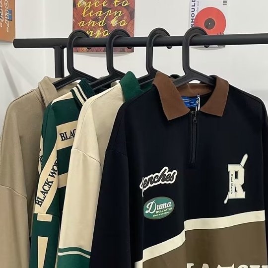 Áo Thun polo Tay Dài Có Khóa Kéo Dáng Rộng Phong Cách harajuku Mỹ Thời Trang Mùa Thu Cho Nam