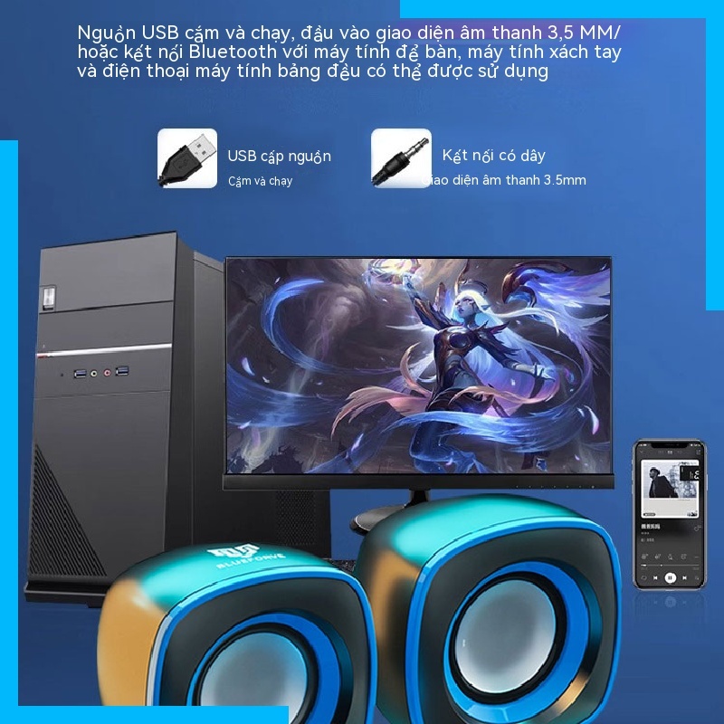 Loa Máy Tính Để Bàn mini Siêu Trầm Có Dây Mang Đi Tiện Dụng