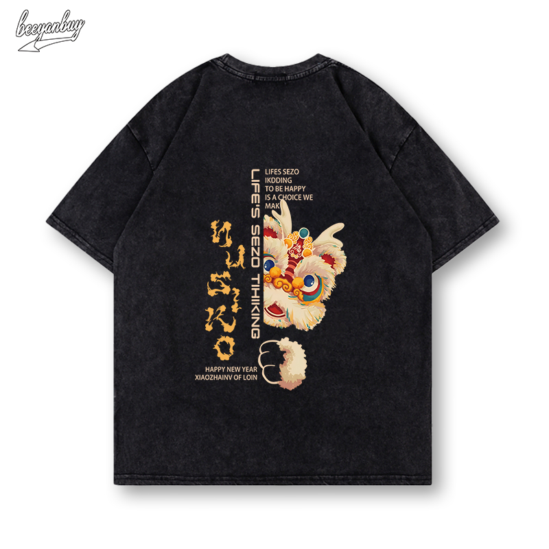 Áo phông nam wash BEEYANBUY áo thun Lễ hội Xuân fashion in hình Sư tử nhỏ unisex ulzzang 100% cotton-Y0636