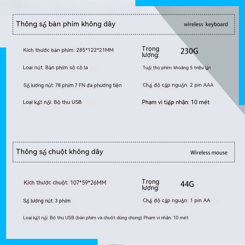 Bộ Bàn Phím Và Chuột Không Dây 2.4g 78 Phím