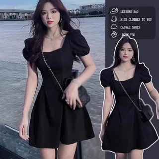 Đầm ngắn tay cổ vuông màu sắc xinh xắn phong cách hàn quốc cho nữ