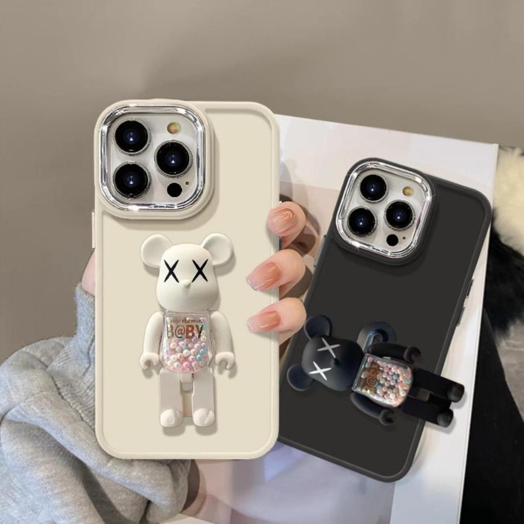 Ốp Điện Thoại Silicon Mềm Màu Kẹo Có Nút Kim Loại Xoay Vòng Đỡ Hình Gấu Cho iPhone 15 14 13 12 11 Pro Max XS Max